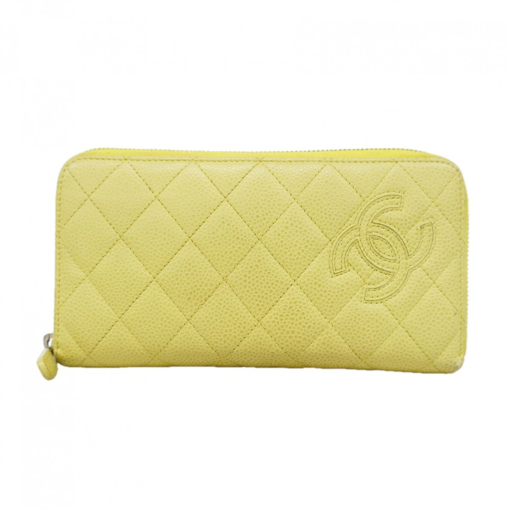 CHANEL Yellow Caviar Leather Wallet